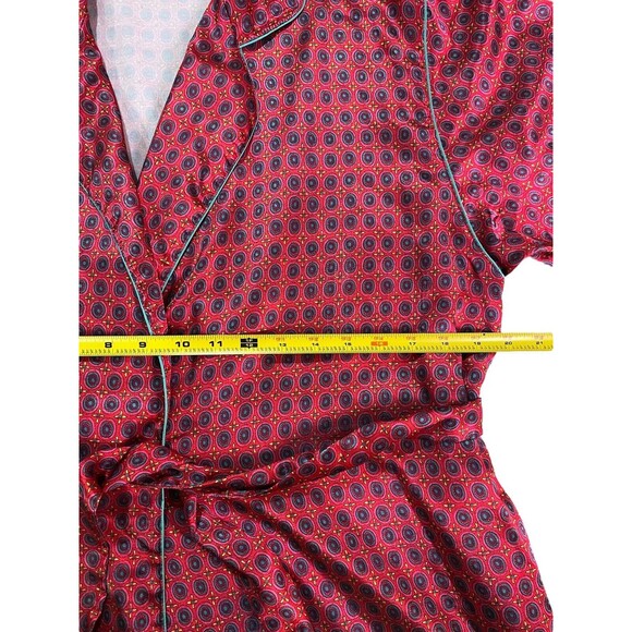 Vintage Kathryn Satin Robe Red Pink Geometric Print Woman’s Size Medium - Picture 7 of 8